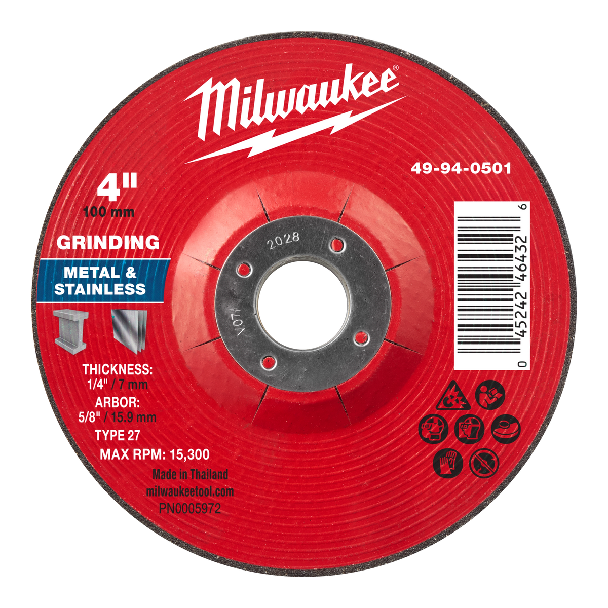 Milwaukee 49-94-0501 4" x 1/4" x 5/8" Metal Grinding Wheel - Type 27 (Pack of 10)