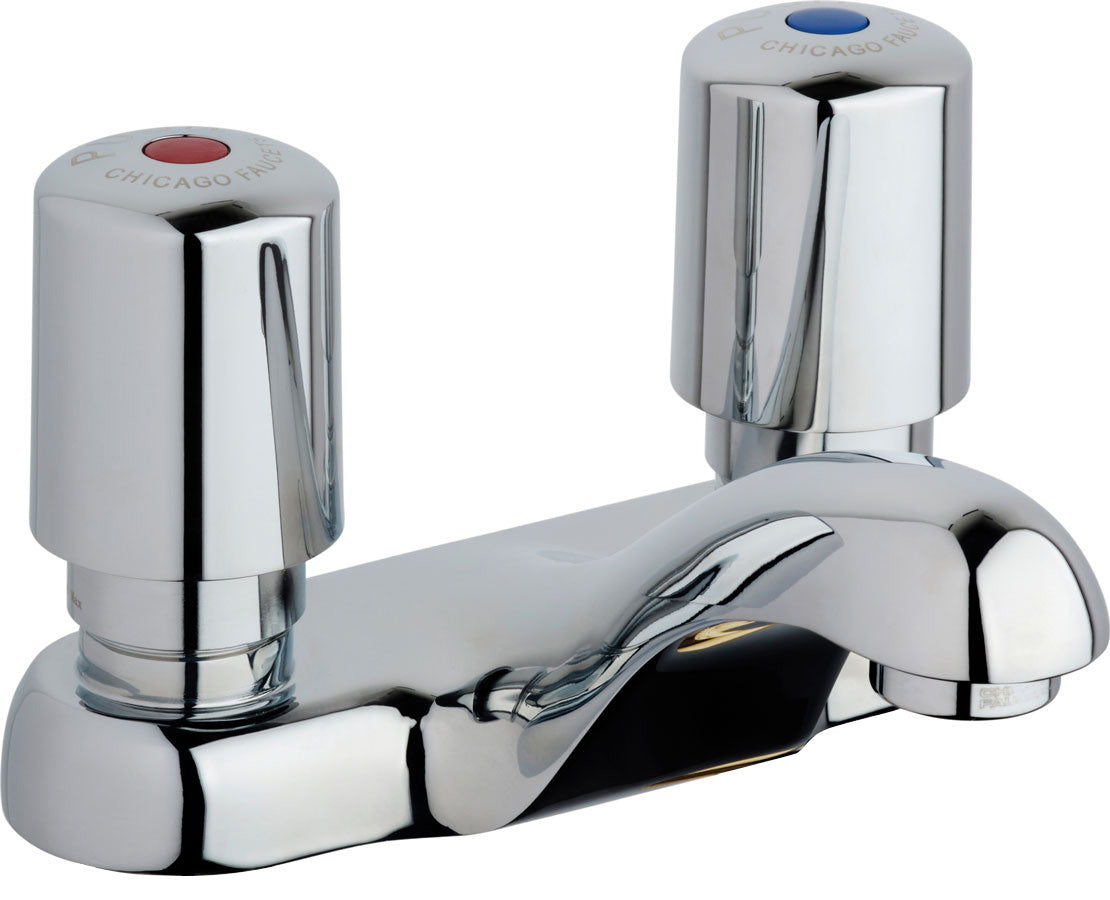 Chicago Faucets 802-765ABCP Lead-Free Deck-mounted metering faucet with 4" centers, Brass, NPSM