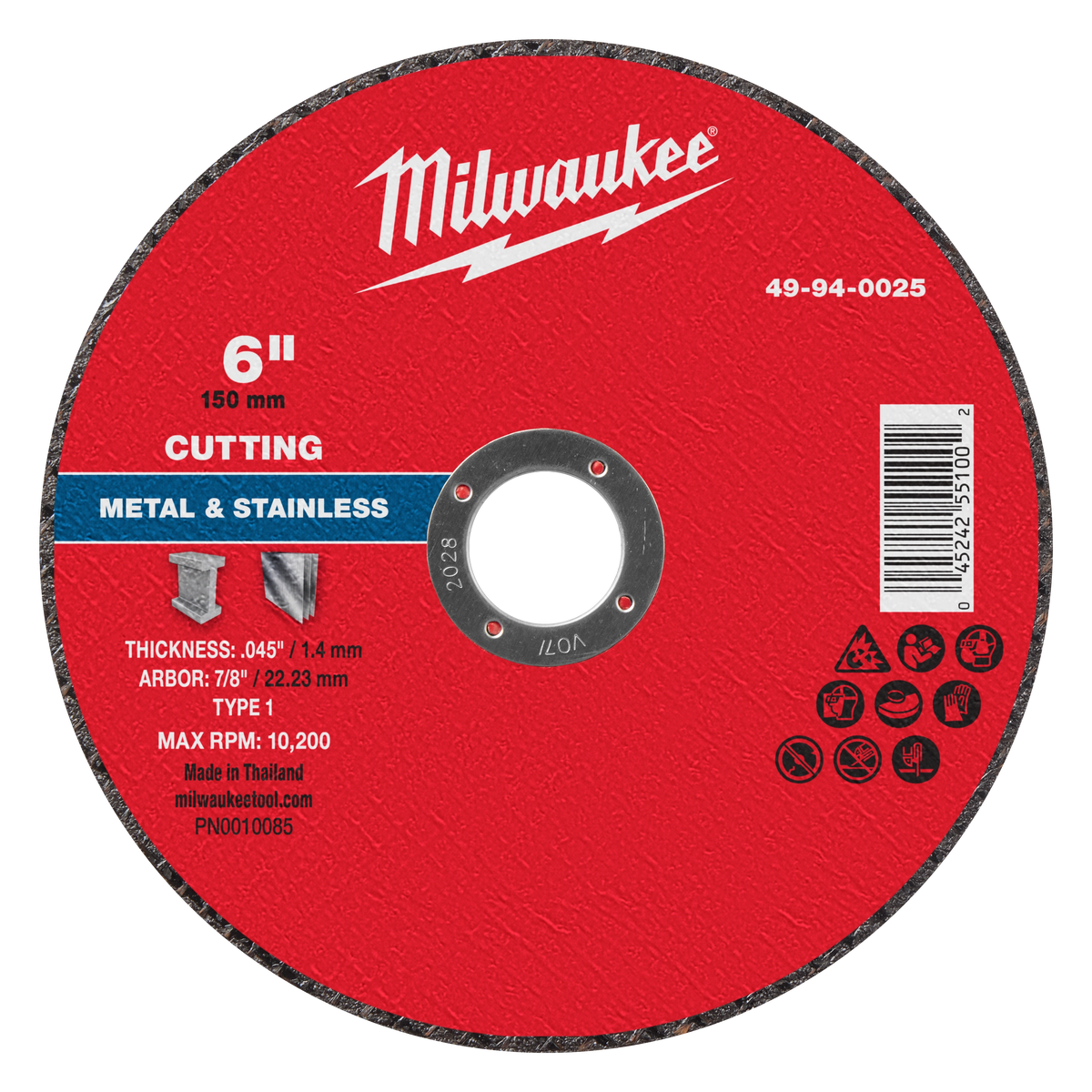Milwaukee 49-94-0025 6" x .045" x 7/8" Metal Cut Off Wheel -Type 1 (Pack of 100)