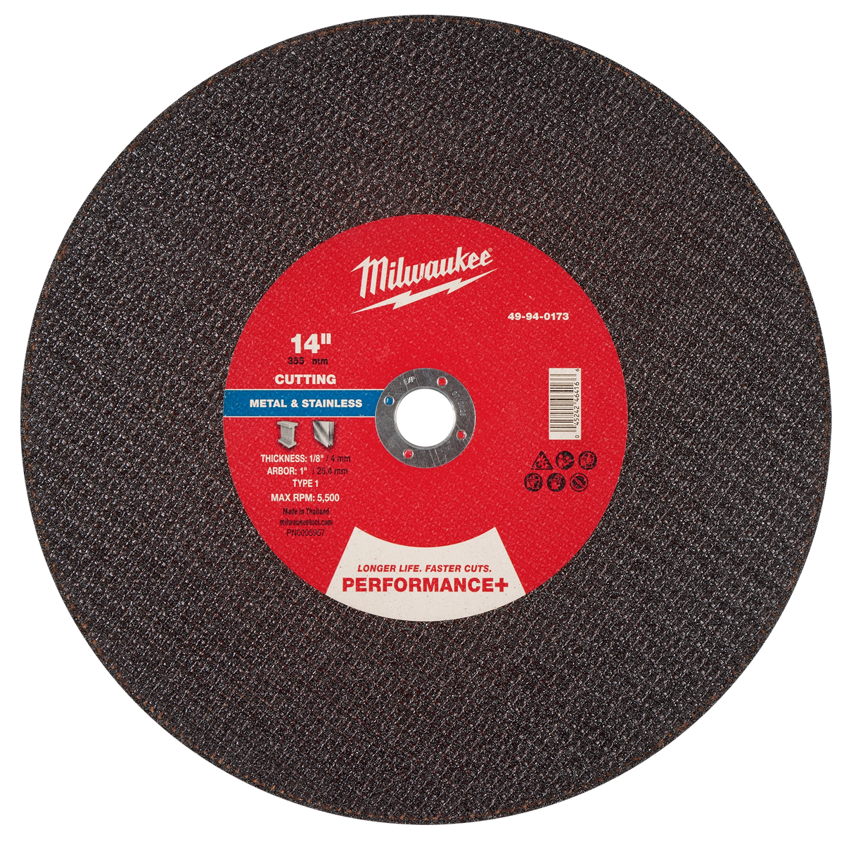 Milwaukee 49-94-0173 14" x 1/8" x 1" Performance+ Metal Cut Off Wheel - Type 1 (Pack of 10)
