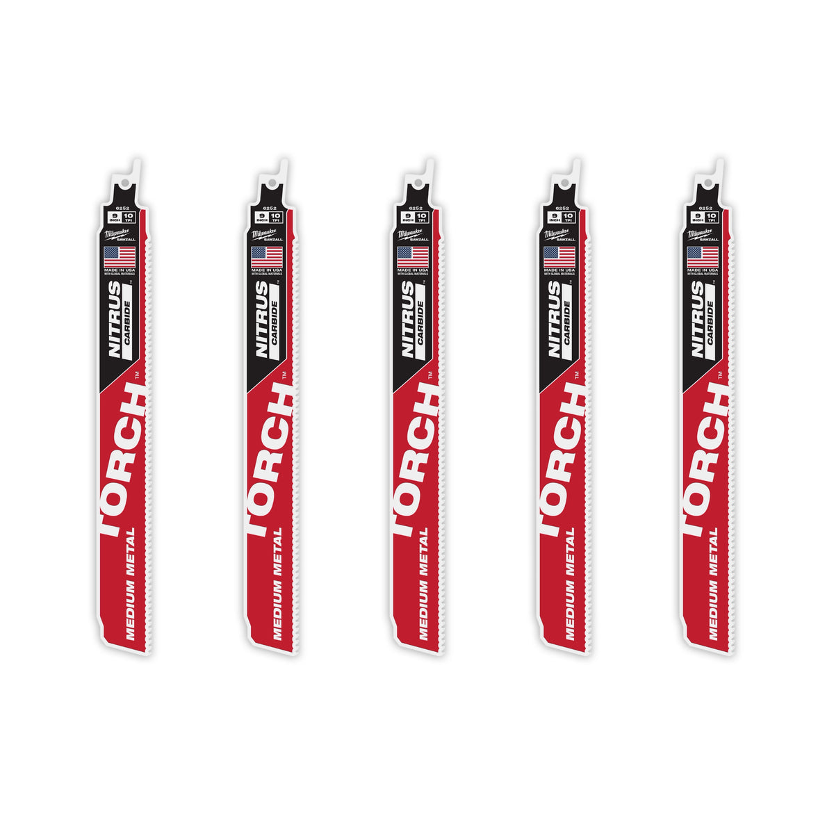 Milwaukee 48-00-6552 9" 10 TPI TORCH with NITRUS Carbide Teeth SAWZALL Blade for Conduit and Strut (5 PK)