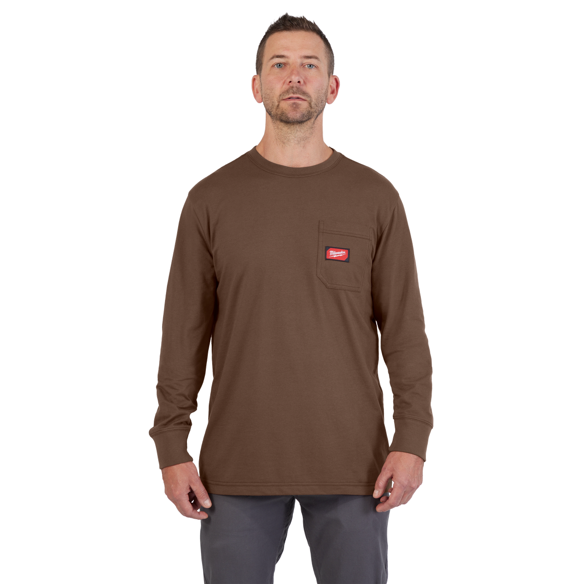 Milwaukee 606BR-3X GRIDIRON Pocket T-Shirt | Long Sleeve, Brown, 3X-Large