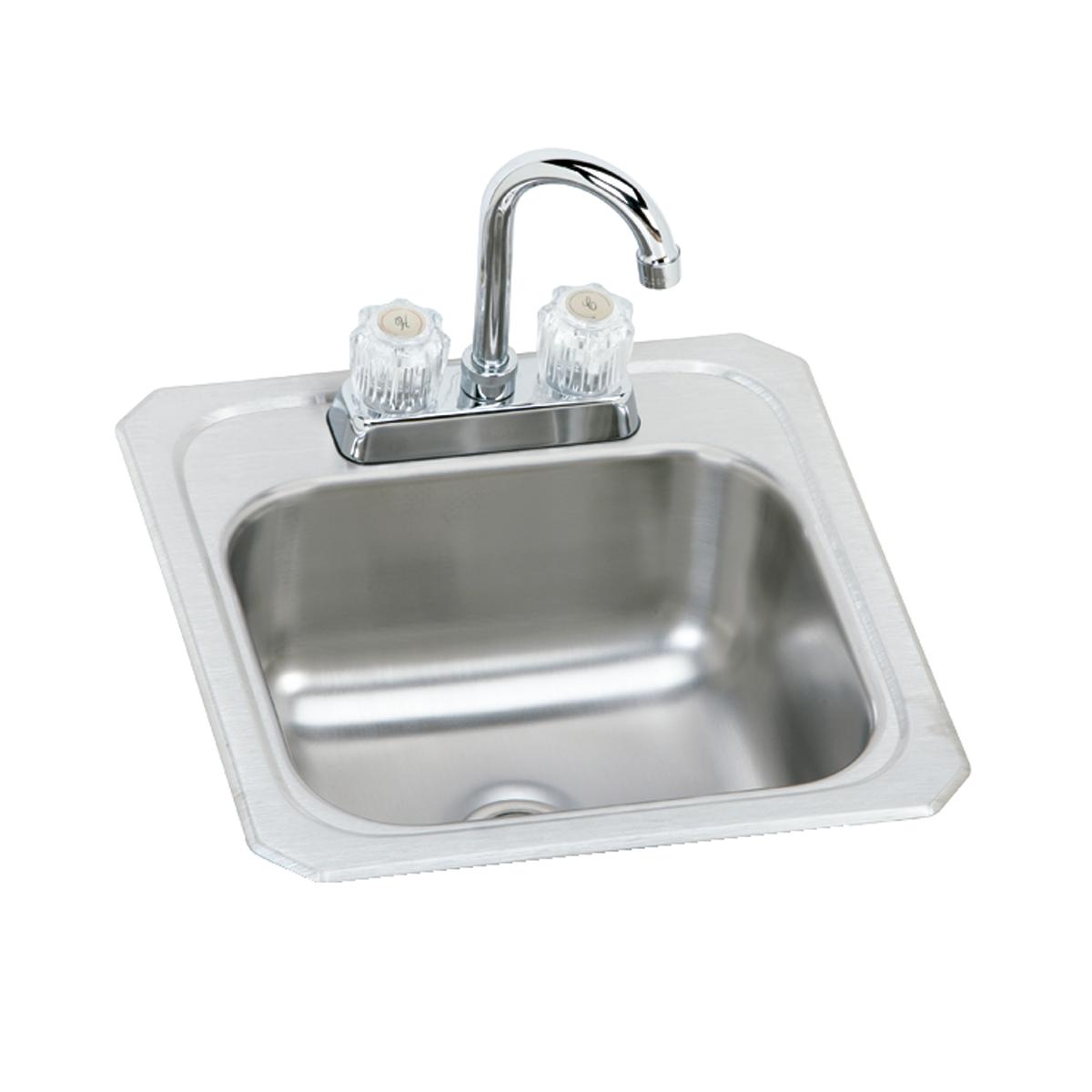 Elkay Celebrity Stainless Steel 15" x 15" x 6-1/8", 2-Hole Single Bowl Drop-in Bar Sink + Faucet Kit BCRA150C