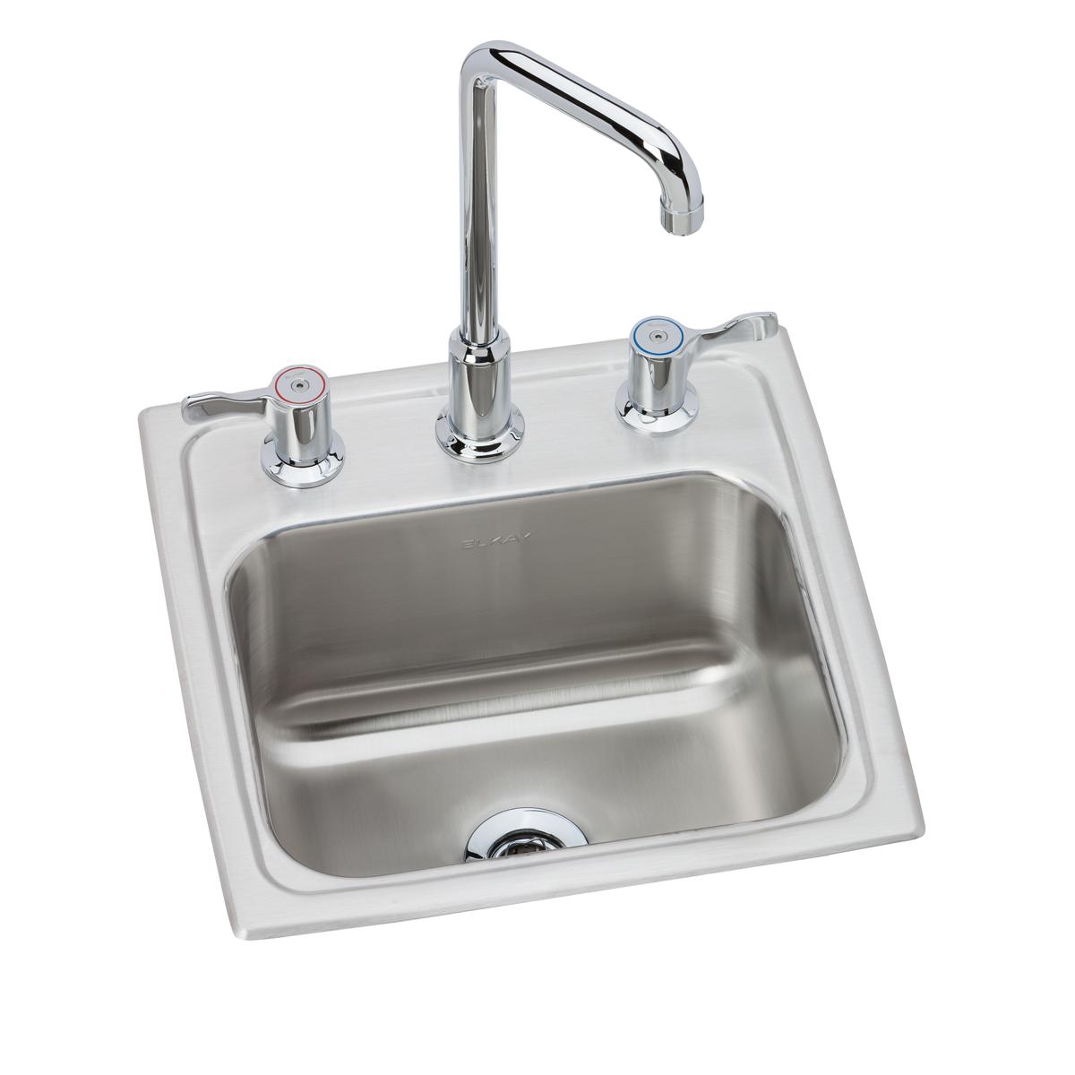 Elkay Lustertone Classic Stainless Steel 15" x 15" x 7-1/8", 3-Hole Single Bowl Drop-in Bar Sink + Faucet Kit BLH15C