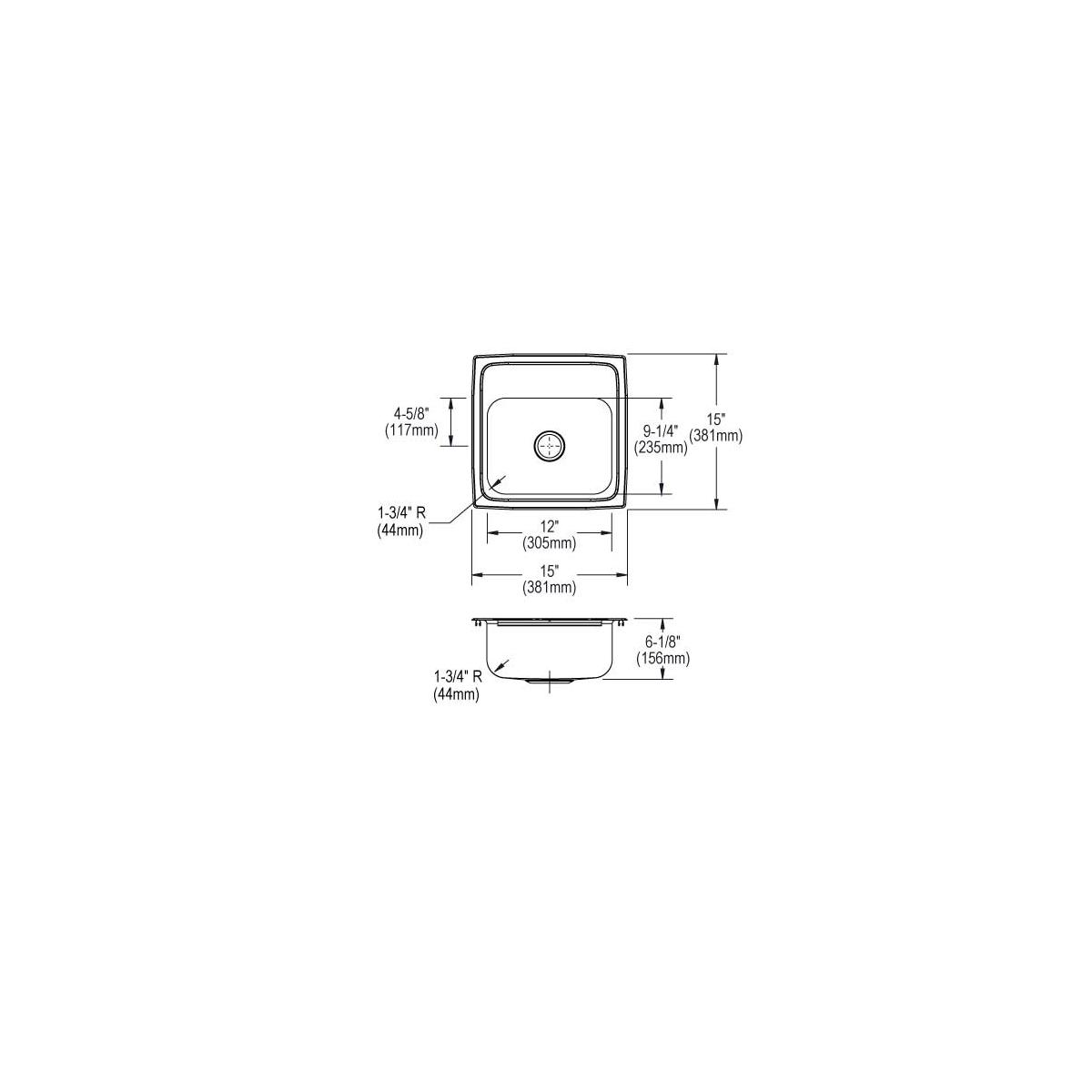 Elkay Lustertone Classic Stainless Steel 15" x 15" x 6-1/8", 1-Hole Single Bowl Drop-in Bar Sink BLR15601