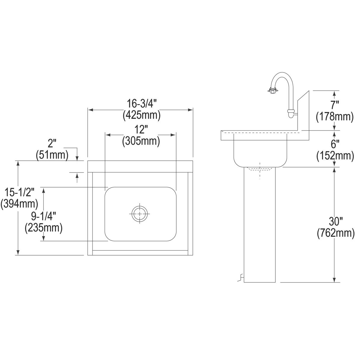 Elkay Stainless Steel 16-3/4" x 15-1/2" x 13", Single Bowl Wall Hung Handwash Sink Kit CHSP1716C