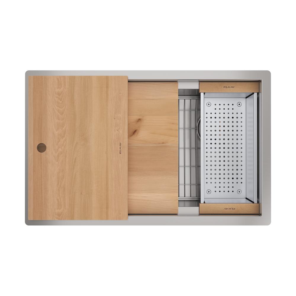 Elkay Circuit Chef Workstation Stainless Steel 32-1/2" x 20-1/2" x 10" Single Bowl Undermount Sink Kit w/ Cherry Wood Boards CS30CWK