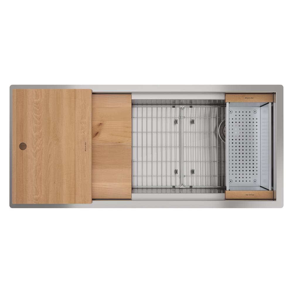 Elkay Circuit Chef Workstation Stainless Steel 45-1/2" x 20-1/2" x 10" Single Bowl Undermount Sink Kit w/ Cherry Wood Boards CS45CWK