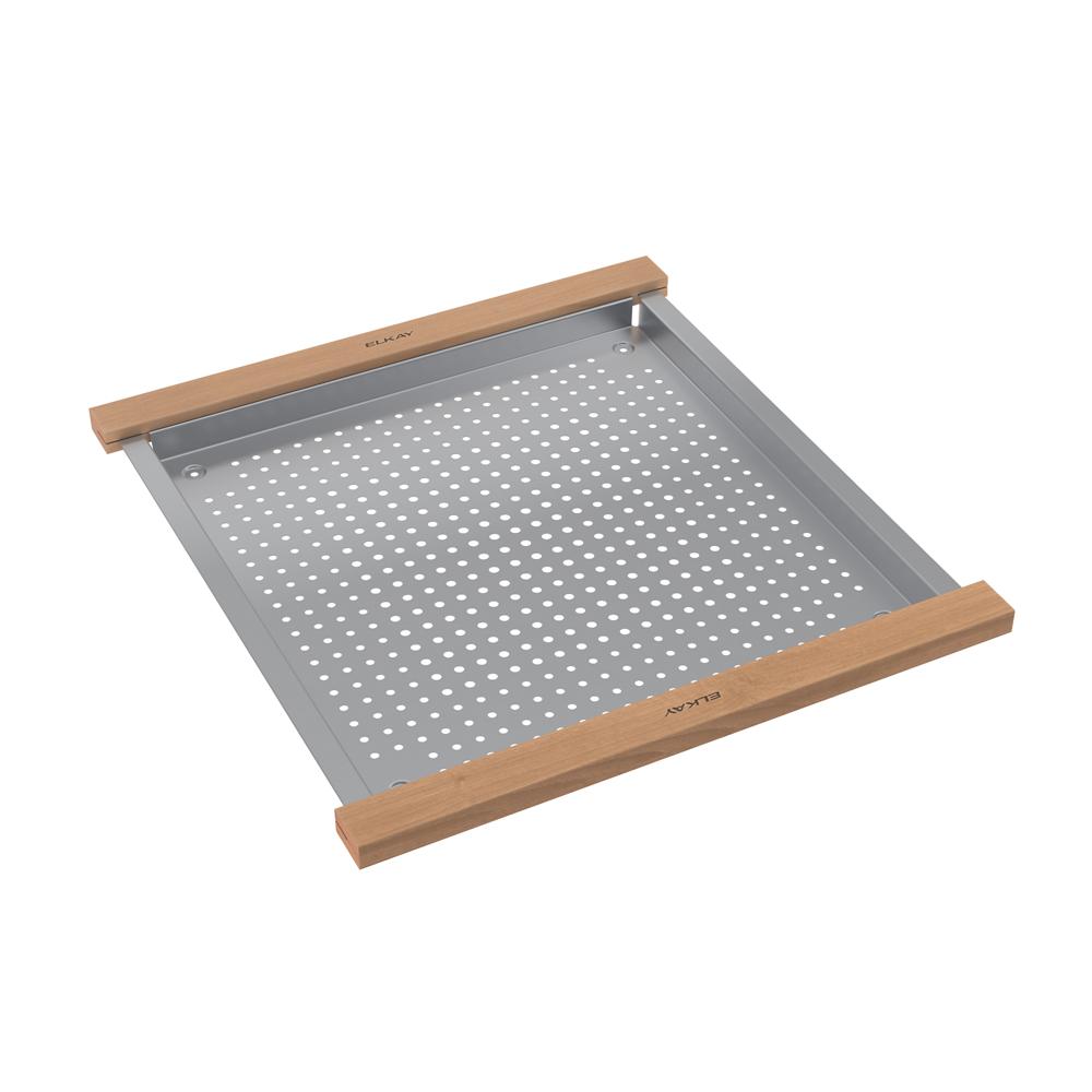 Elkay Circuit Chef Stainless Steel 17-3/4" x 18-3/4" x 1-1/2" Low Profile Colander with Cherry Wood Handles CSLPCW