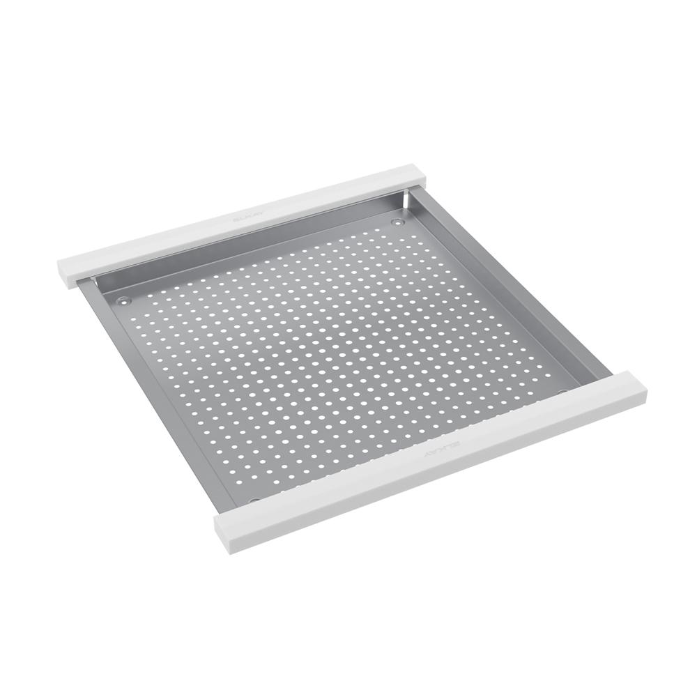 Elkay Circuit Chef Stainless Steel 17-3/4" x 18-3/4" x 1-1/2" Low Profile Colander with White Polymer Handles CSLPWP