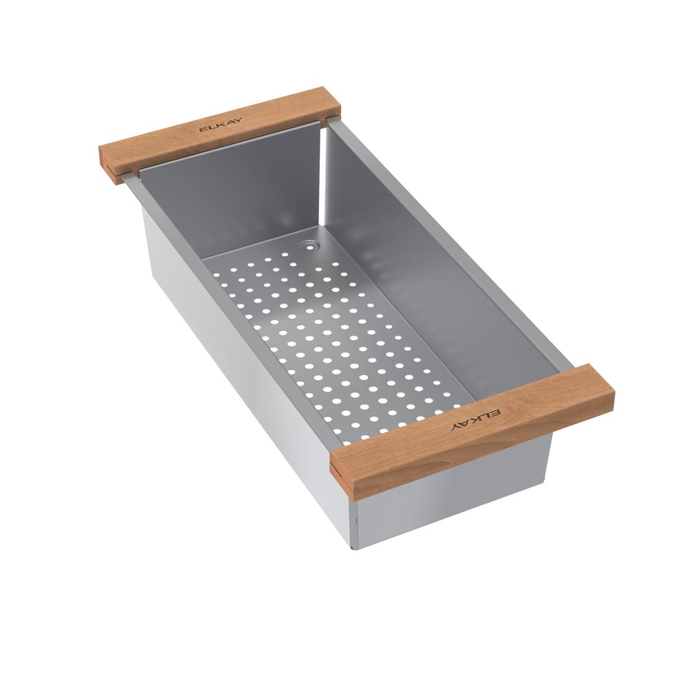 Elkay Circuit Chef Stainless Steel 17-3/4" x 8" x 4-1/2" Colander with Cherry Wood Handles CSSCCW