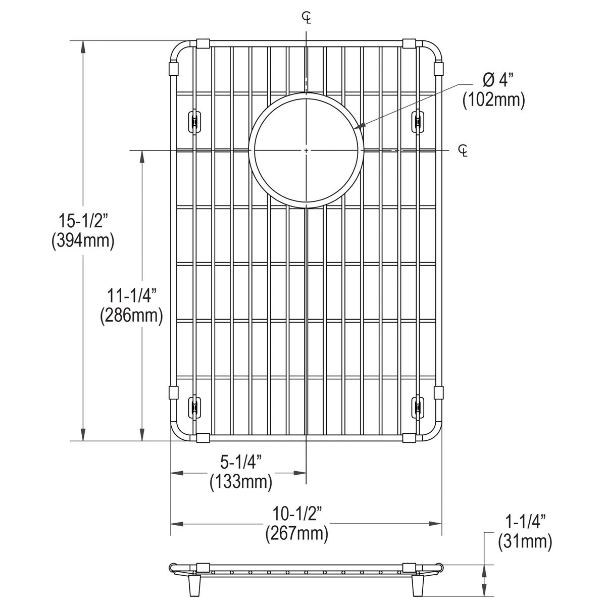 Elkay Crosstown Stainless Steel 10-1/2"x 15-1/2" x 1-1/4" Bottom Grid CTXBG1015