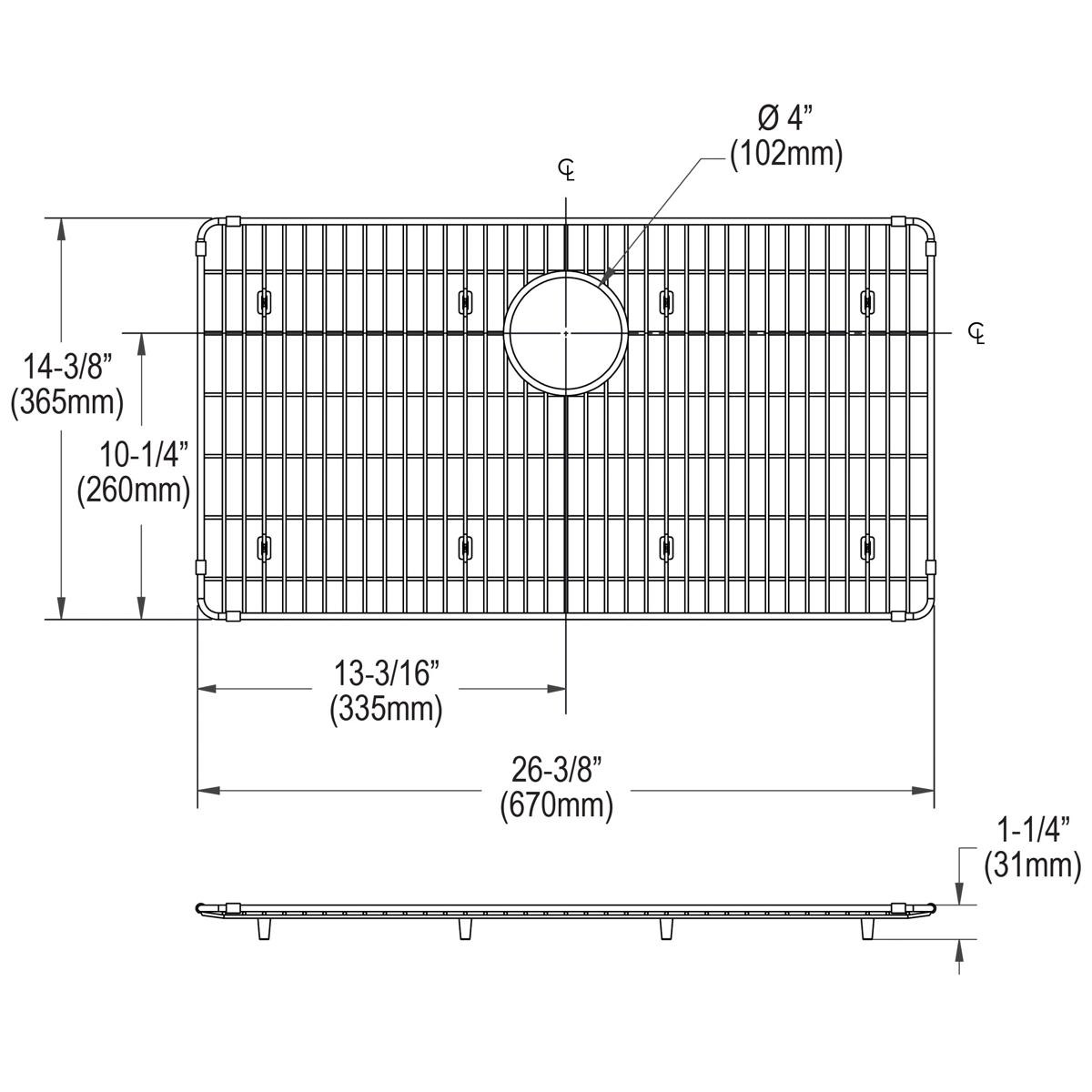 Elkay Crosstown Stainless Steel 26-3/8" x 14-3/8" x 1-1/4" Bottom Grid CTXBG2614