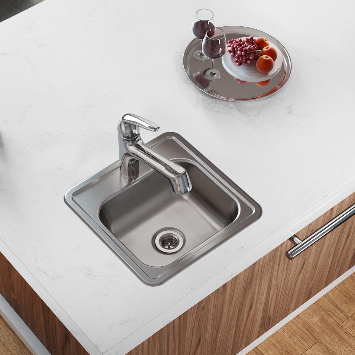 Elkay Dayton Stainless Steel 15" x 15" x 5-3/16", 1-Hole Single Bowl Drop-in Bar Sink with 2" Drain Opening D115151