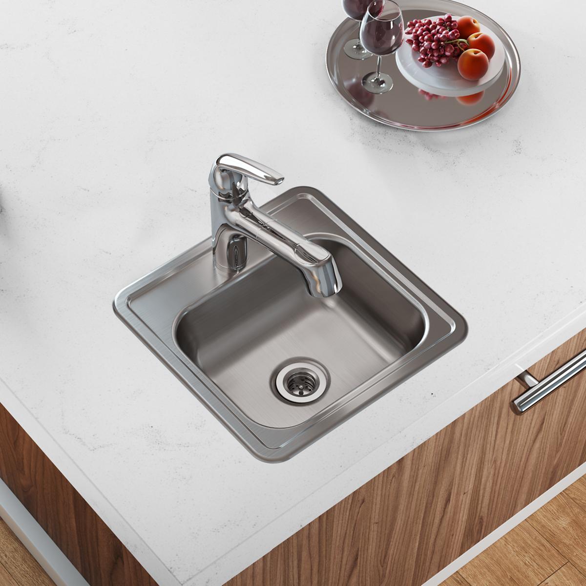 Elkay Dayton Stainless Steel 15" x 15" x 5-3/16", 3-Hole Single Bowl Drop-in Bar Sink with 2" Drain Opening D115153
