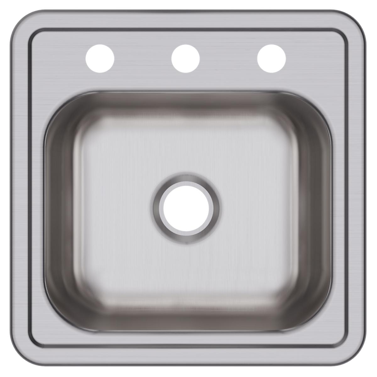Elkay Dayton Stainless Steel 15" x 15" x 5-3/16", 3-Hole Single Bowl Drop-in Bar Sink with 2" Drain Opening D115153