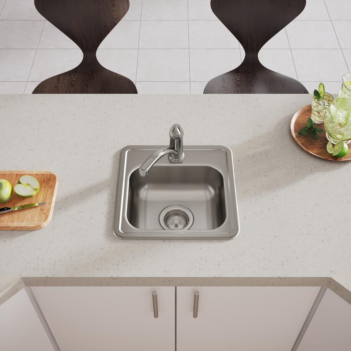 Elkay Dayton Stainless Steel 15" x 15" x 5-3/16", 1-Hole Single Bowl Drop-in Bar Sink with 3-1/2" Drain Opening D115161