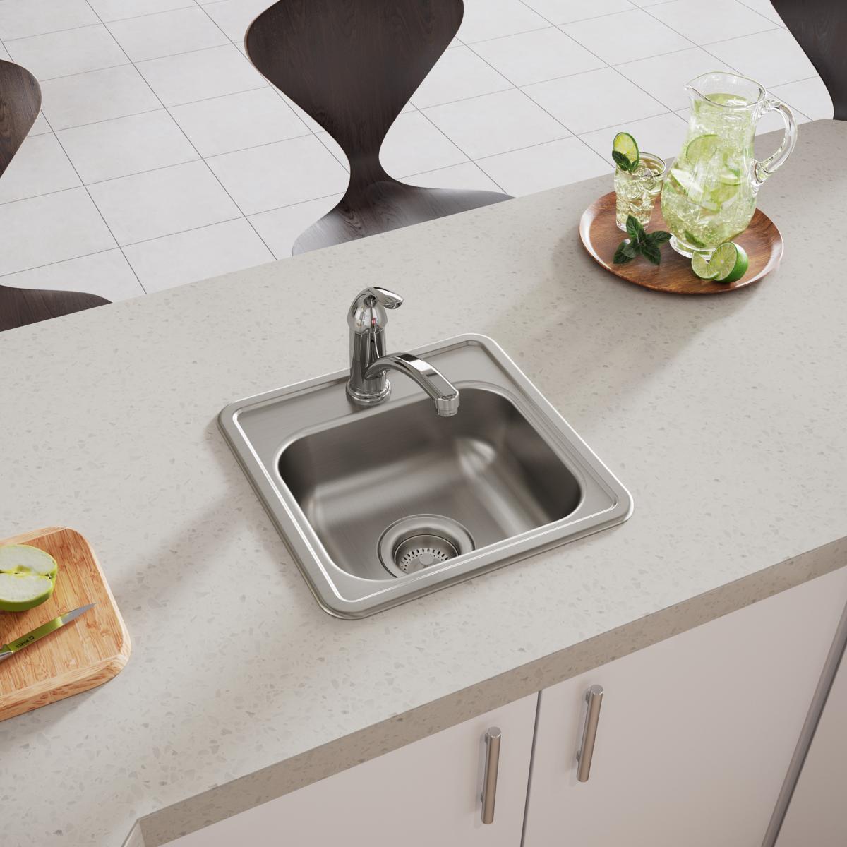 Elkay Dayton Stainless Steel 15" x 15" x 5-3/16", 1-Hole Single Bowl Drop-in Bar Sink with 3-1/2" Drain Opening D115161