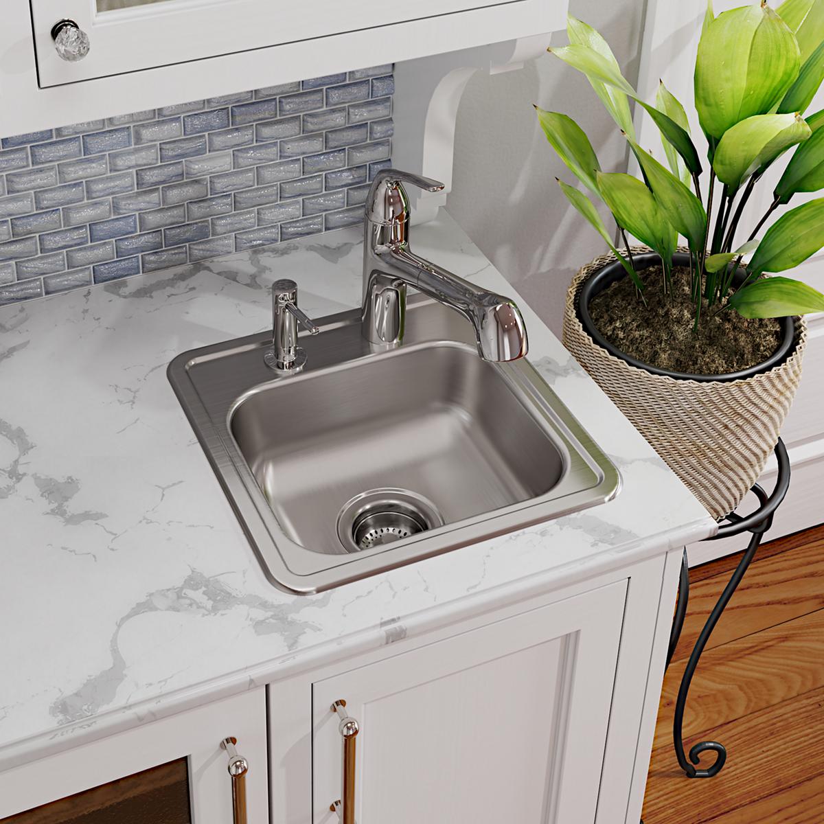 Elkay Dayton Stainless Steel 15" x 15" x 5-3/16", 1-Hole Single Bowl Drop-in Bar Sink with 3-1/2" Drain Opening D115161