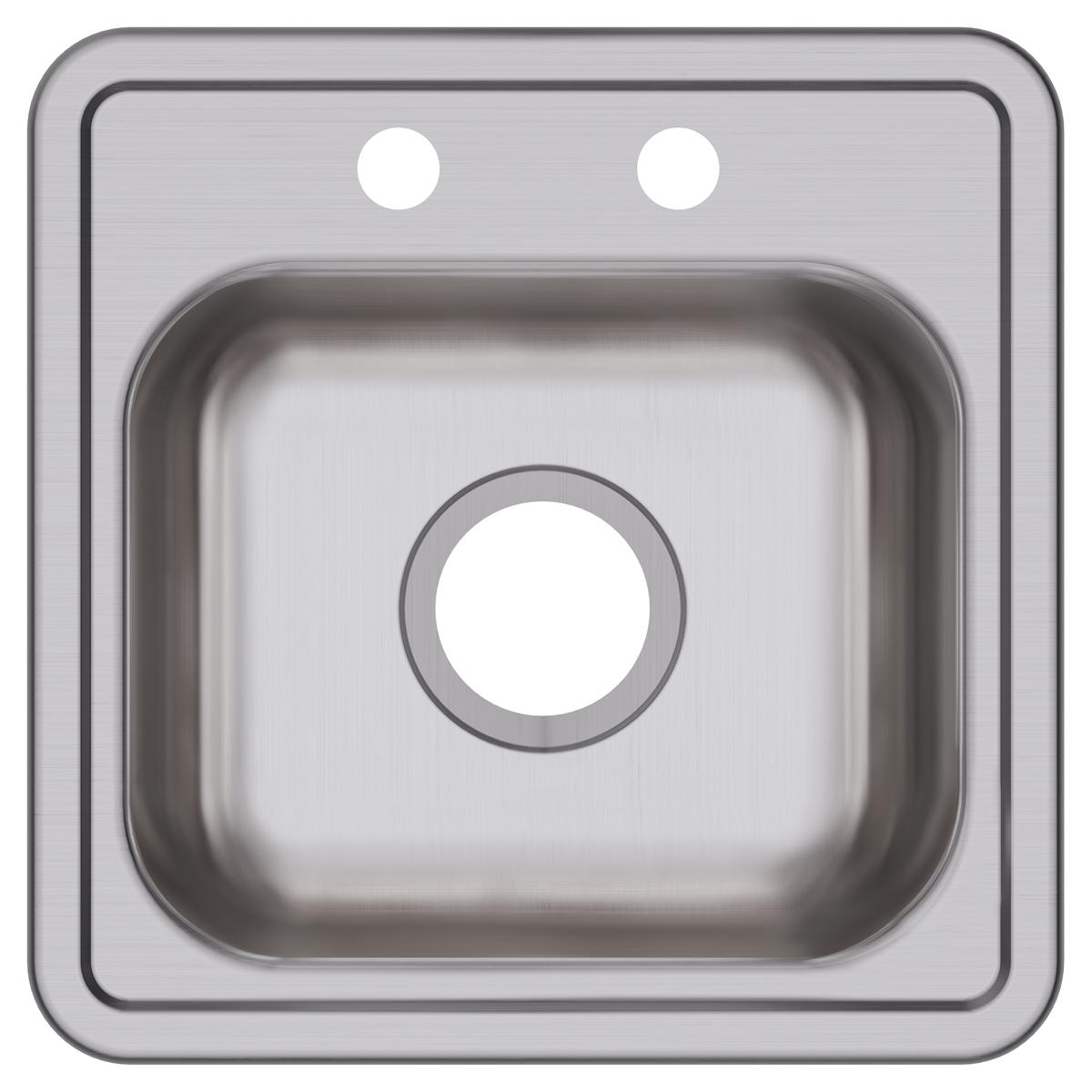 Elkay Dayton Stainless Steel 15" x 15" x 5-3/16", 2-Hole Single Bowl Drop-in Bar Sink with 3-1/2" Drain Opening D115162
