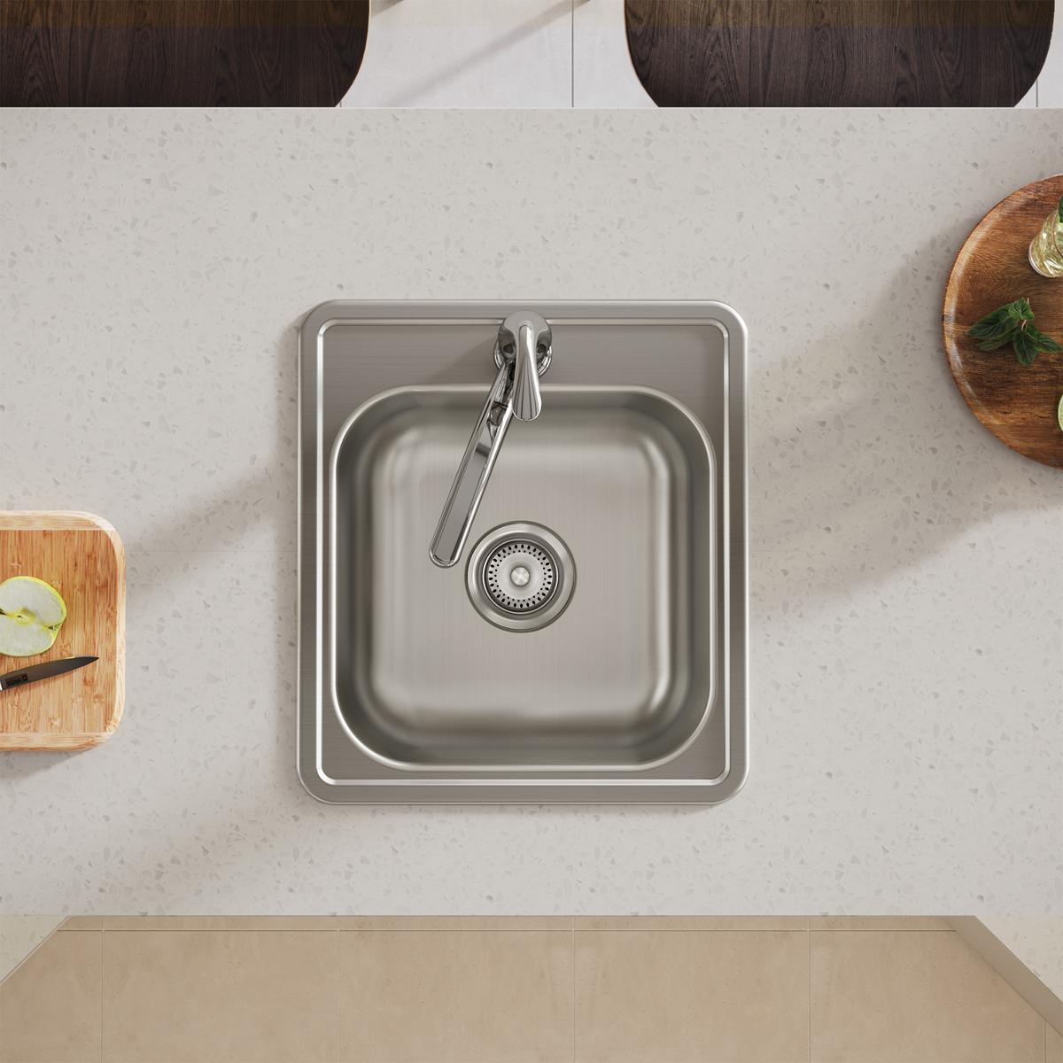 Elkay Dayton Stainless Steel 17" x 19" x 6-1/8", 1-Hole Single Bowl Drop-in Bar Sink D117191