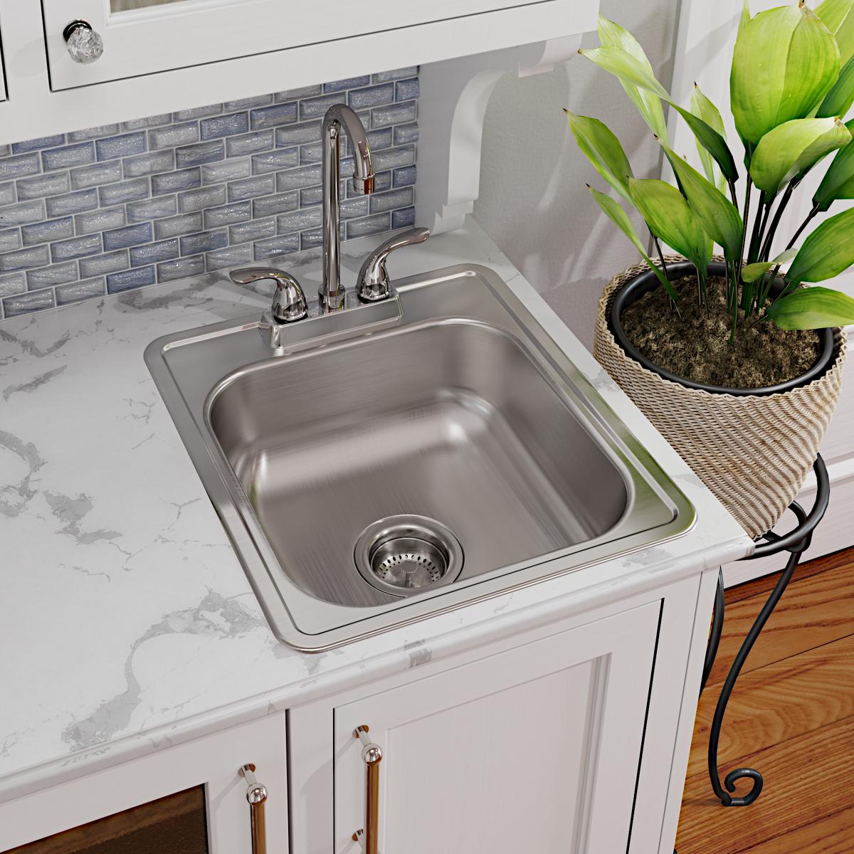 Elkay Dayton Stainless Steel 17" x 19" x 6-1/8", 2-Hole Single Bowl Drop-in Bar Sink D117192
