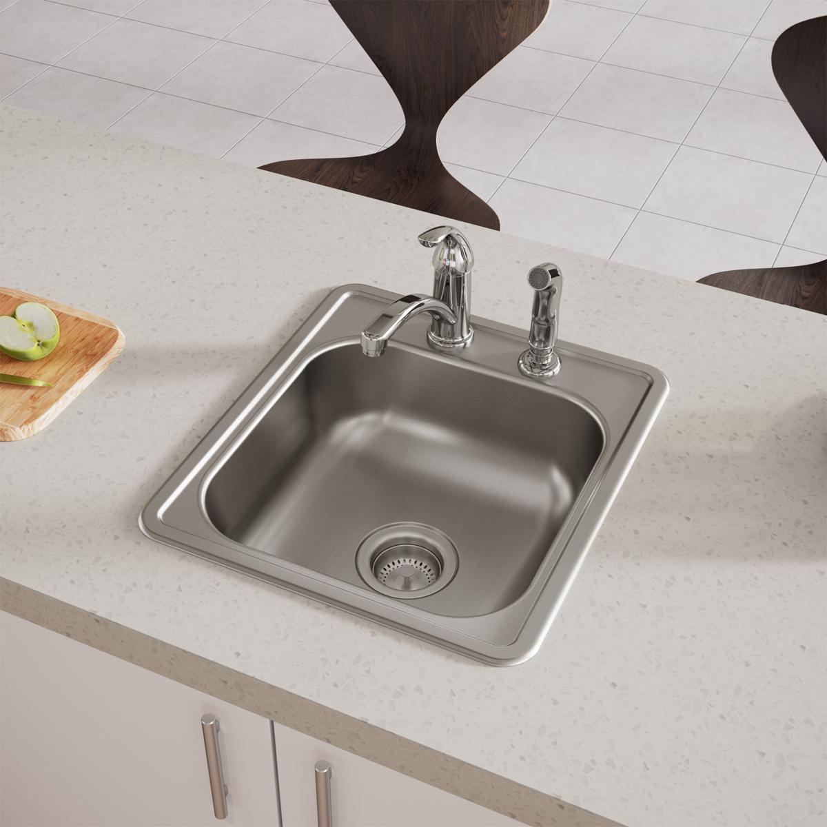 Elkay Dayton Stainless Steel 17" x 19" x 6-1/8", 2-Hole Single Bowl Drop-in Bar Sink D117192