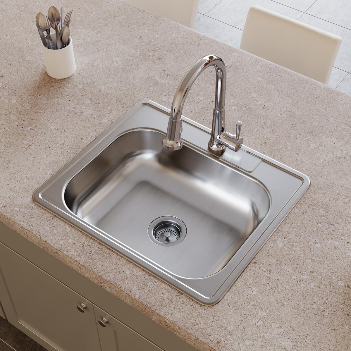 Elkay Dayton Stainless Steel 25" x 21-1/4" x 6-9/16", 1-Hole Single Bowl Drop-in Sink D125211