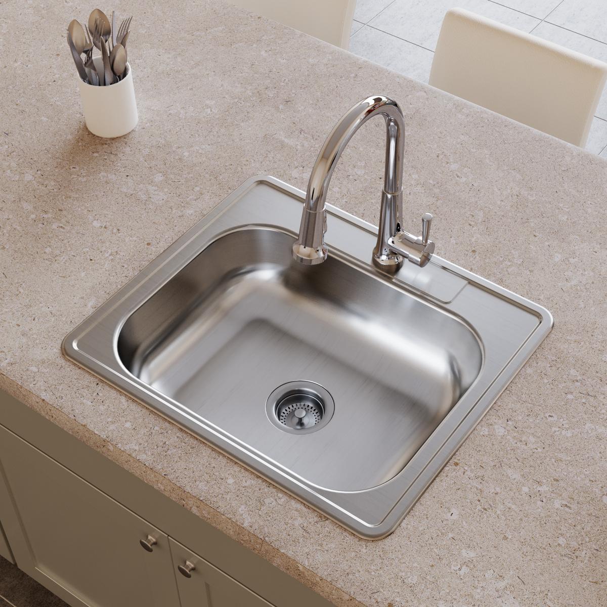 Elkay Dayton Stainless Steel 25" x 21-1/4" x 6-9/16", 2-Hole Single Bowl Drop-in Sink D125212