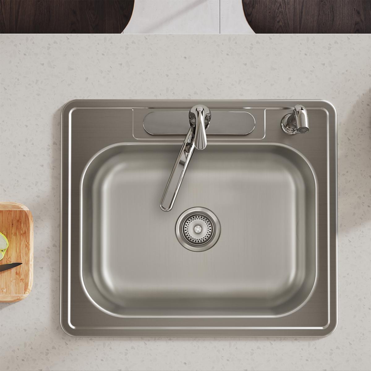 Elkay Dayton Stainless Steel 25" x 21-1/4" x 6-9/16", 4-Hole Single Bowl Drop-in Sink D125214
