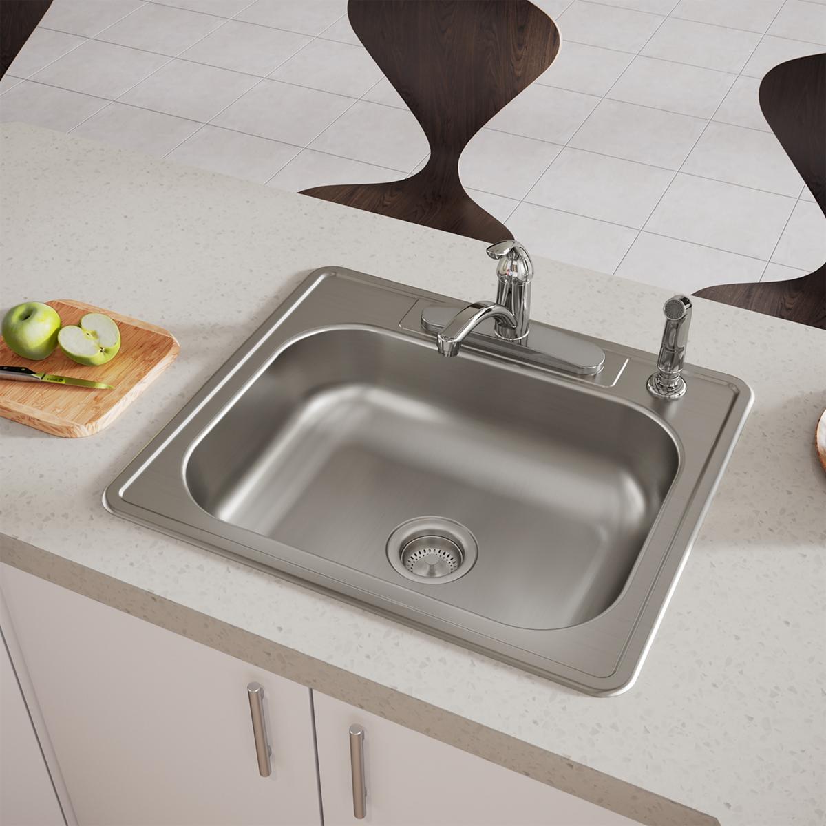 Elkay Dayton Stainless Steel 25" x 21-1/4" x 6-9/16", 4-Hole Single Bowl Drop-in Sink D125214