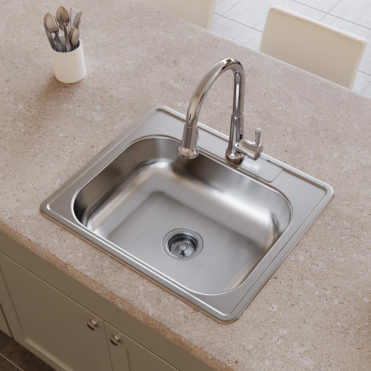 Elkay Dayton Stainless Steel 25" x 21-1/4" x 6-9/16", 4-Hole Single Bowl Drop-in Sink D125214