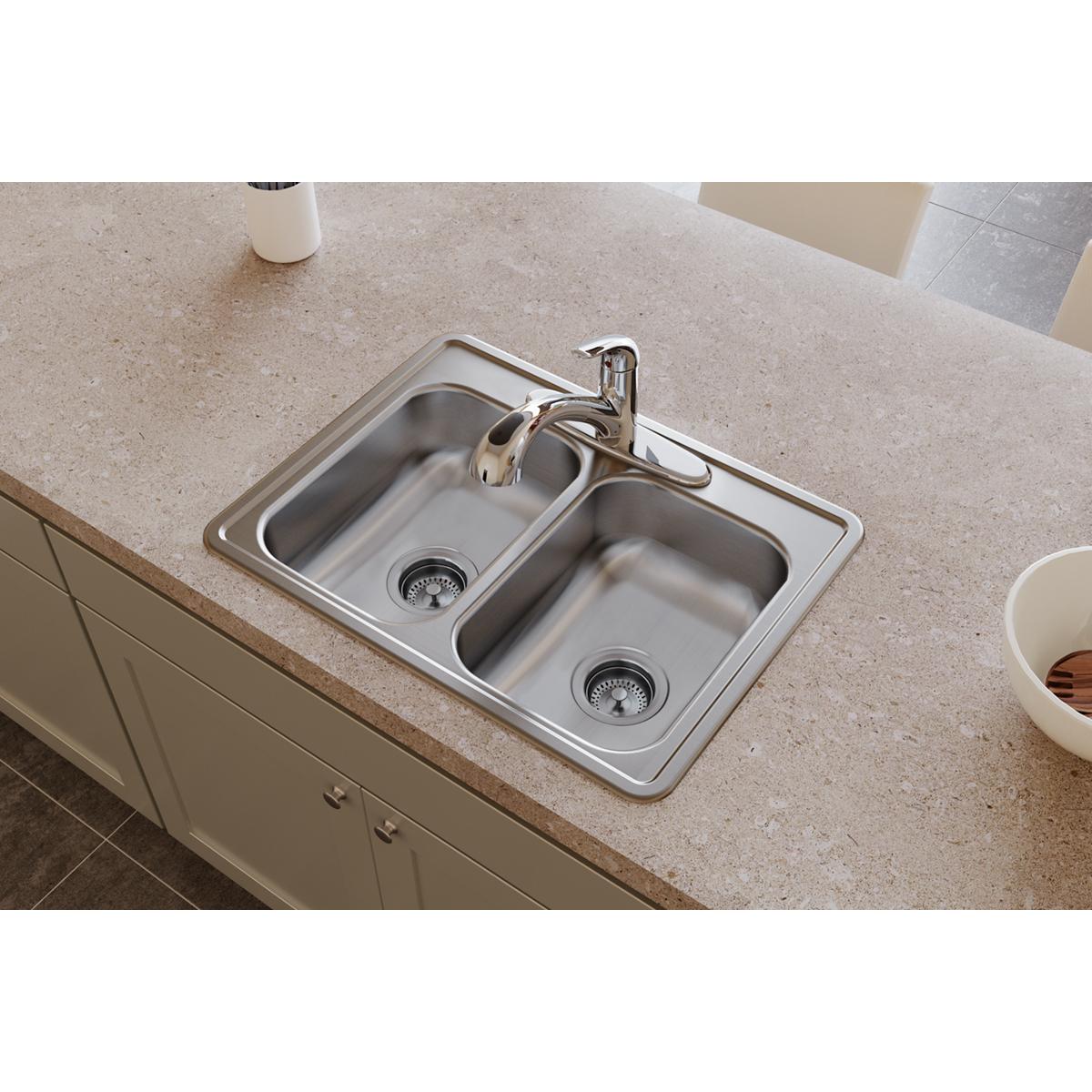 Elkay Dayton Stainless Steel 25" x 19" x 6-5/16", 1-Hole Equal Double Bowl Drop-in Sink D225191