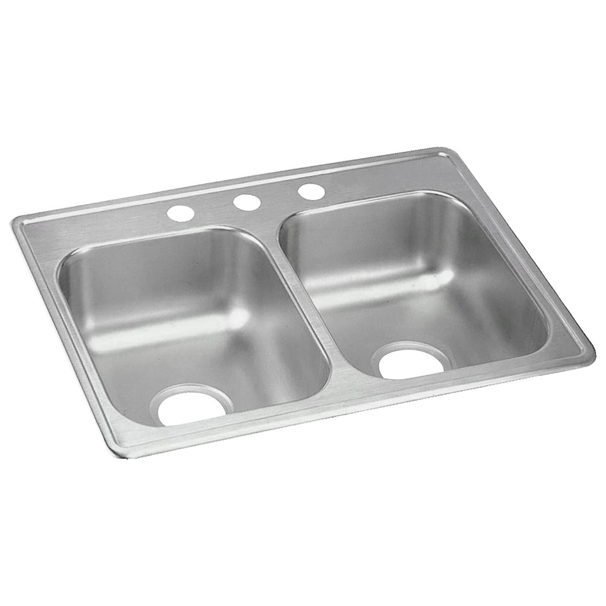 Elkay Dayton Stainless Steel 25" x 19" x 6-5/16", 3-Hole Equal Double Bowl Drop-in Sink D225193
