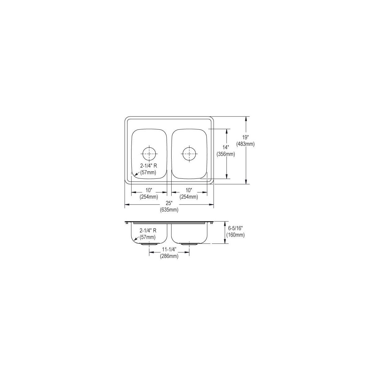 Elkay Dayton Stainless Steel 25" x 19" x 6-5/16", 3-Hole Equal Double Bowl Drop-in Sink D225193