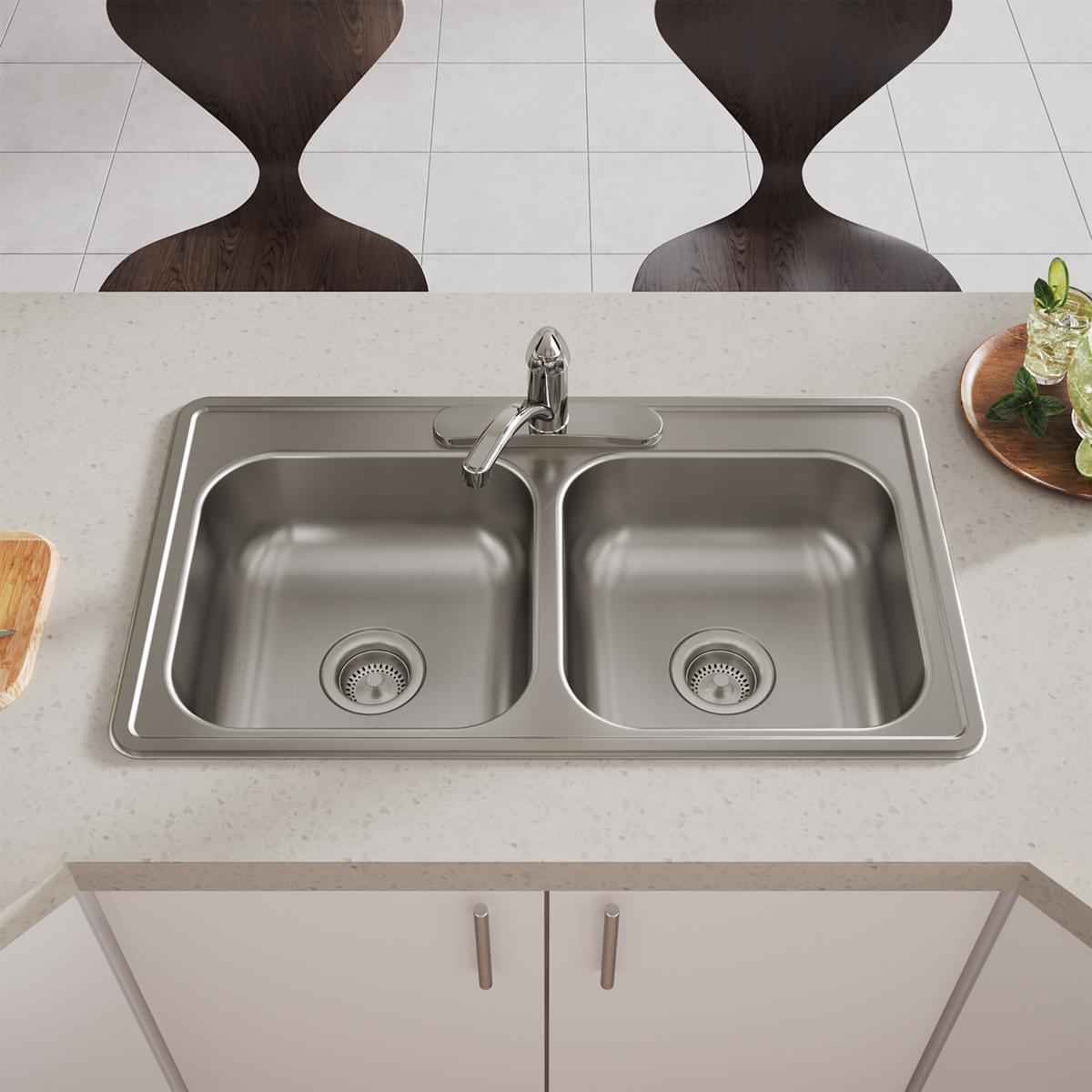 Elkay Dayton Stainless Steel 33" x 19" x 6-7/16", 3-Hole Equal Double Bowl Drop-in Sink D233193