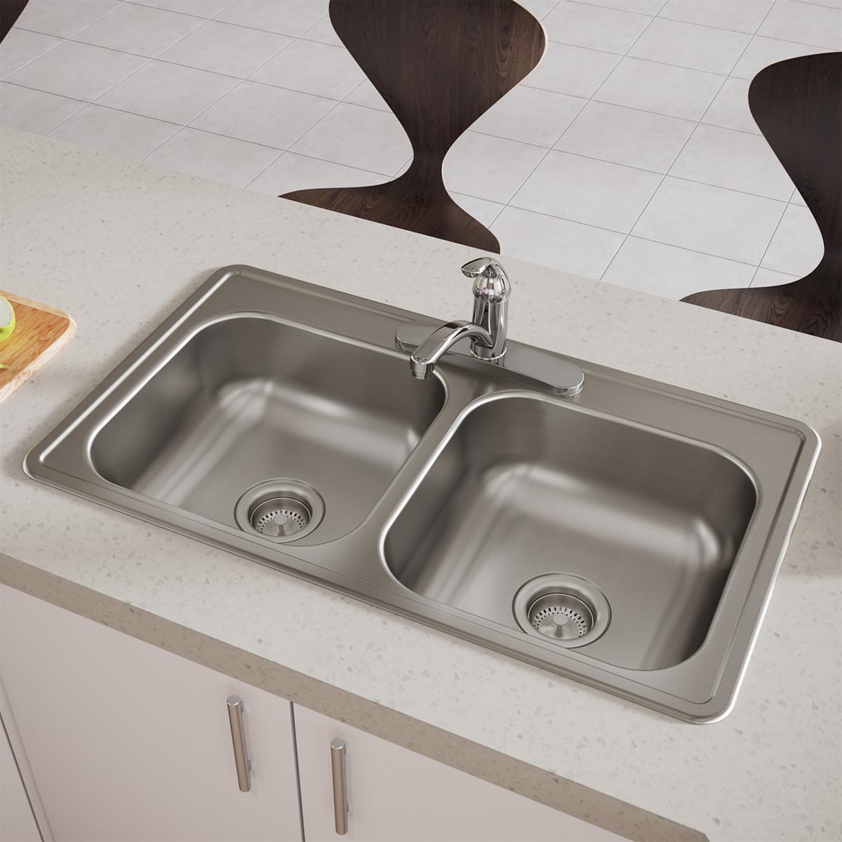 Elkay Dayton Stainless Steel 33" x 19" x 6-7/16", 3-Hole Equal Double Bowl Drop-in Sink D233193