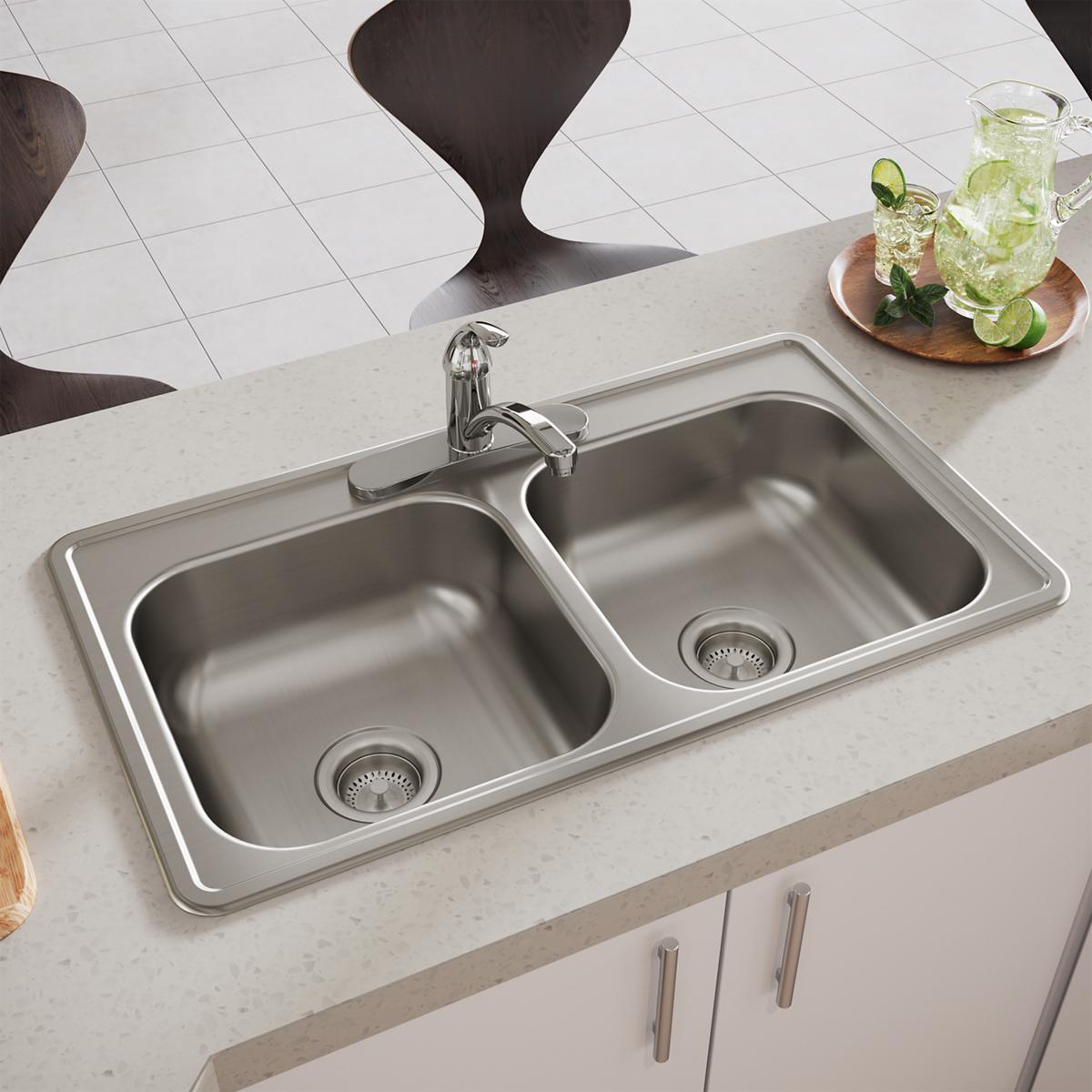 Elkay Dayton Stainless Steel 33" x 19" x 6-7/16", 3-Hole Equal Double Bowl Drop-in Sink D233193