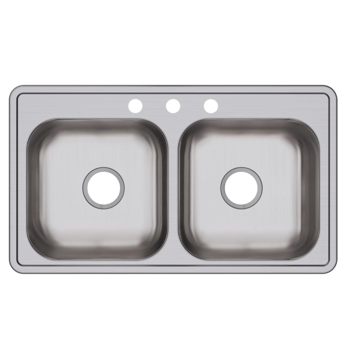 Elkay Dayton Stainless Steel 33" x 19" x 6-7/16", 3-Hole Equal Double Bowl Drop-in Sink D233193