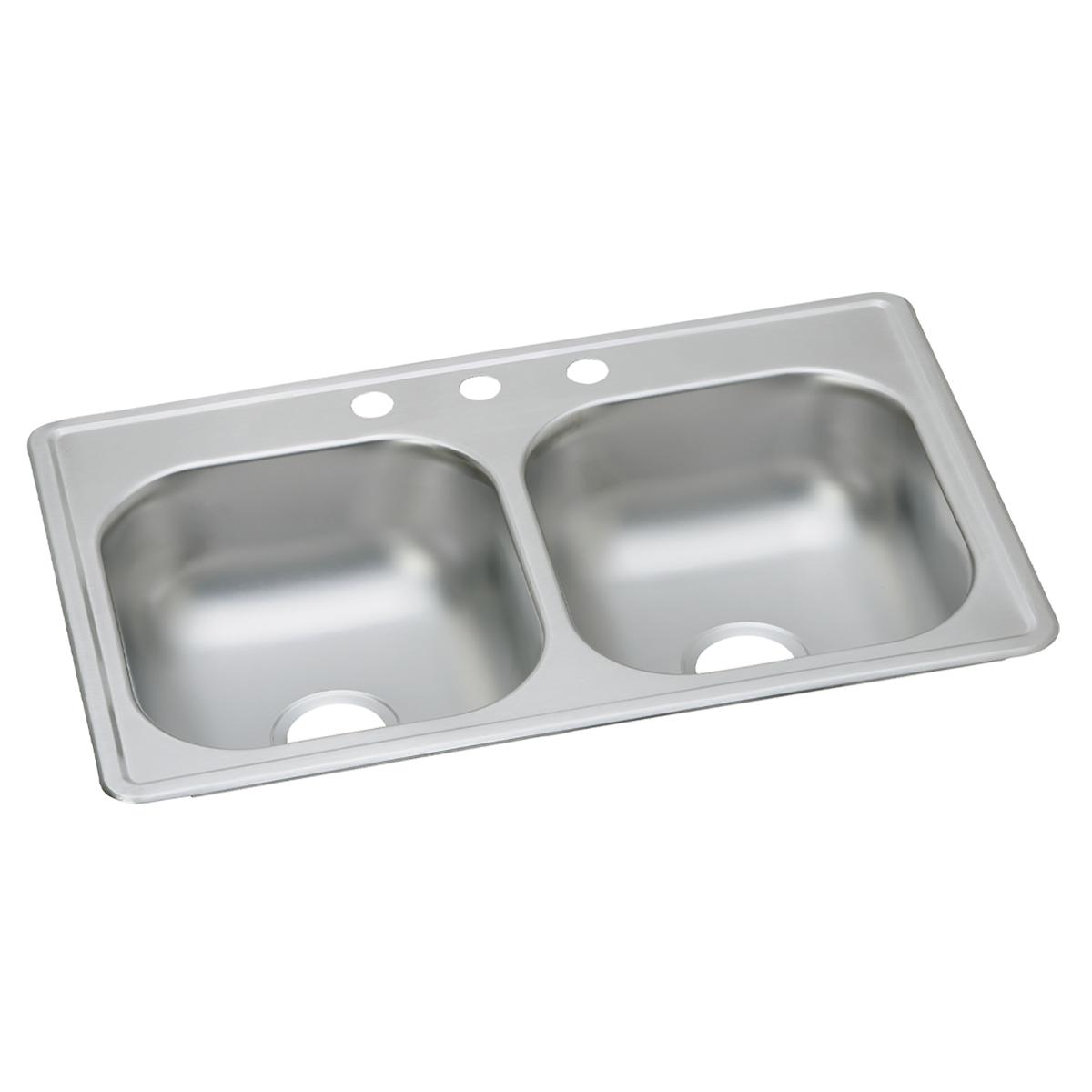 Elkay Dayton Stainless Steel 33" x 19" x 6-7/16", 3-Hole Equal Double Bowl Drop-in Sink D233193