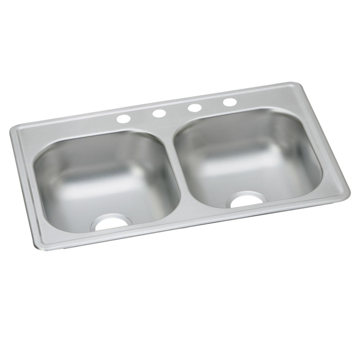 Elkay Dayton Stainless Steel 33" x 19" x 6-7/16", 4-Hole Equal Double Bowl Drop-in Sink D233194