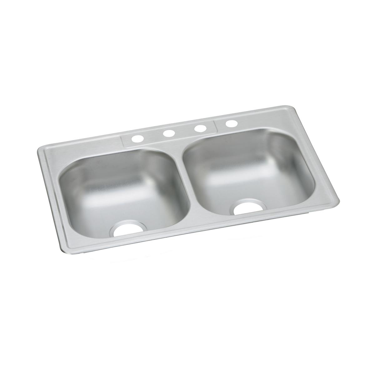 Elkay Dayton Stainless Steel 33" x 21-1/4" x 6-9/16", 4-Hole Equal Double Bowl Drop-in Sink D233214