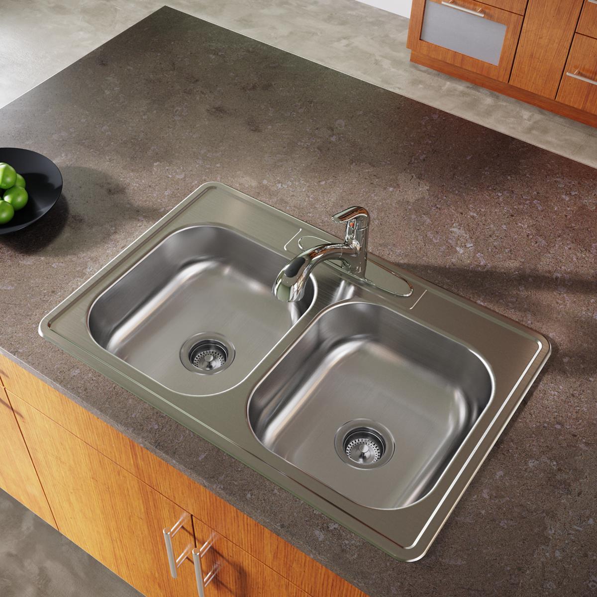 Elkay Dayton Stainless Steel 33" x 22" x 6-9/16", 4-Hole Equal Double Bowl Drop-in Sink D233224