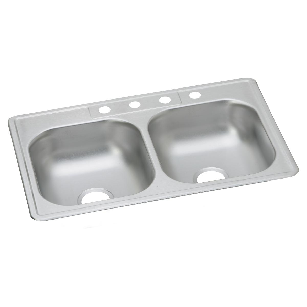 Elkay Dayton Stainless Steel 33" x 22" x 6-9/16", 4-Hole Equal Double Bowl Drop-in Sink D233224