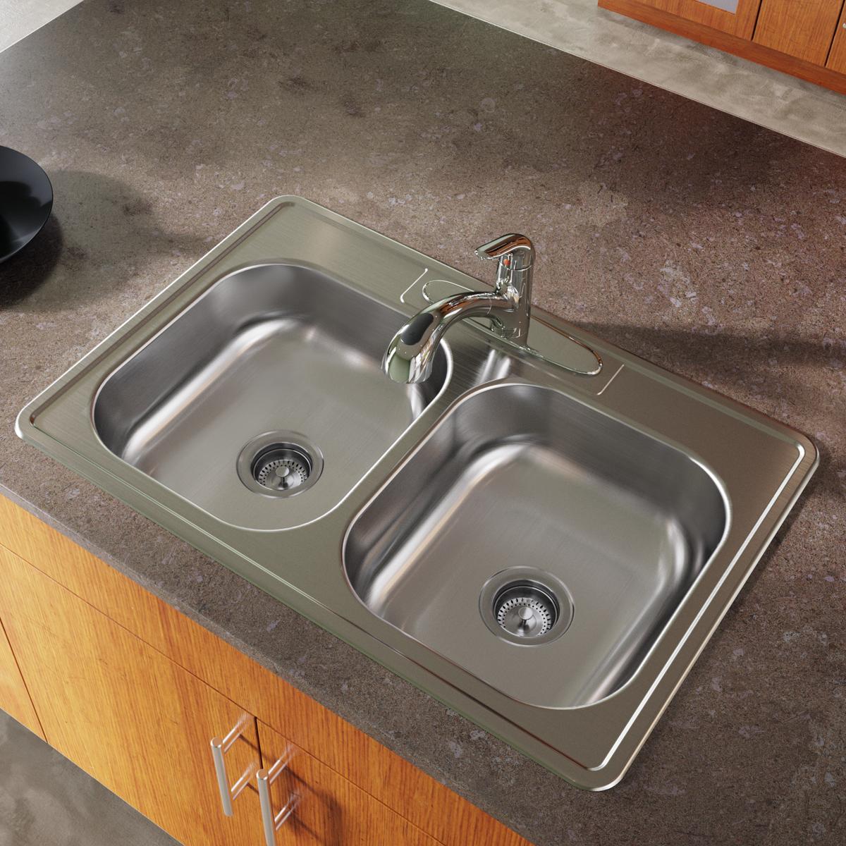 Elkay Dayton Stainless Steel 33" x 22" x 6-9/16", 5-Hole Equal Double Bowl Drop-in Sink D233225