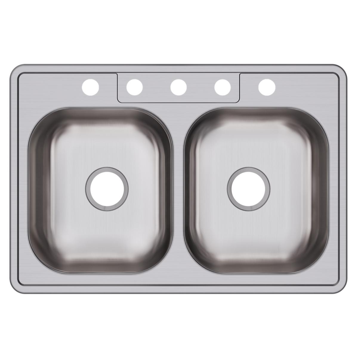 Elkay Dayton Stainless Steel 33" x 22" x 6-9/16", 5-Hole Equal Double Bowl Drop-in Sink D233225