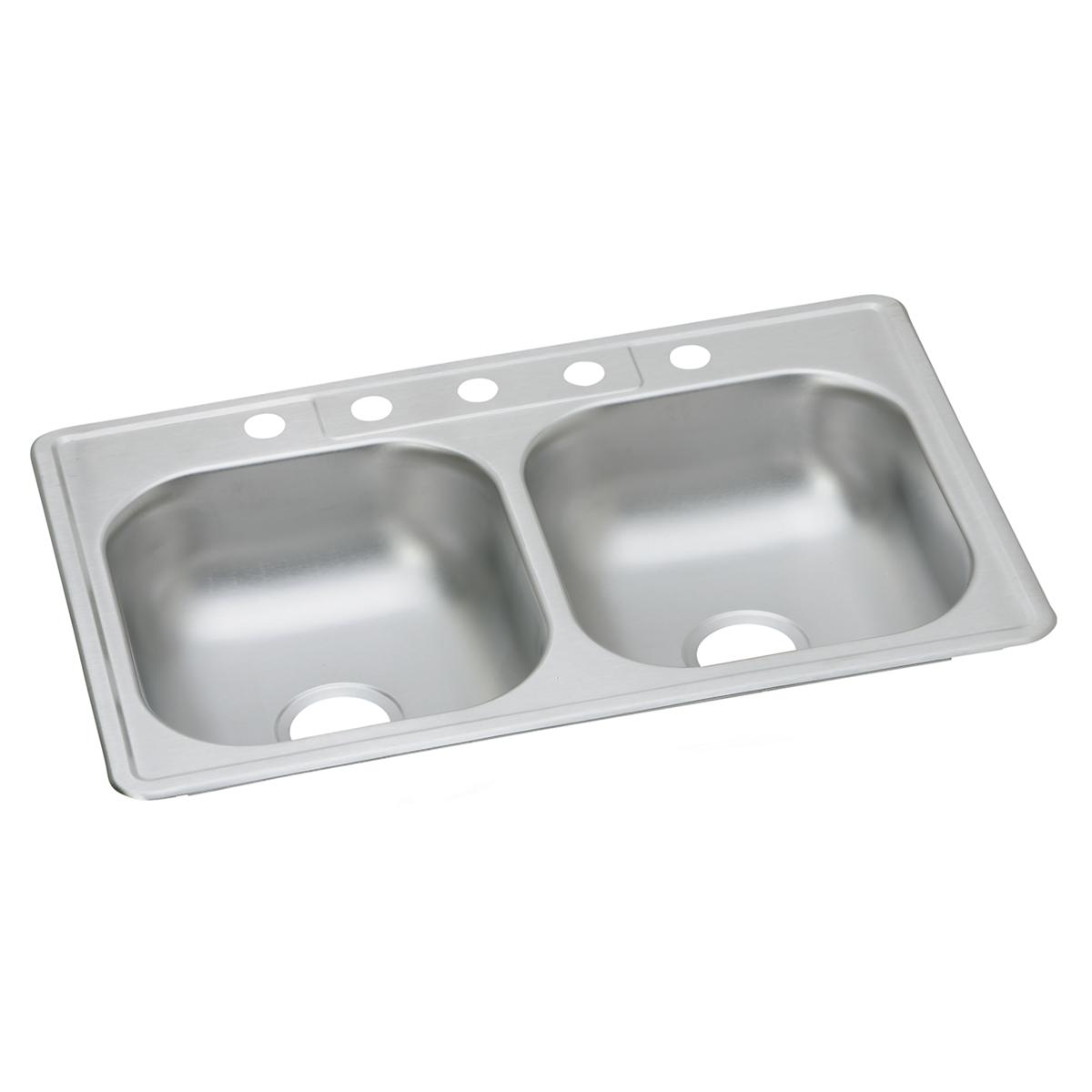 Elkay Dayton Stainless Steel 33" x 22" x 6-9/16", 5-Hole Equal Double Bowl Drop-in Sink D233225