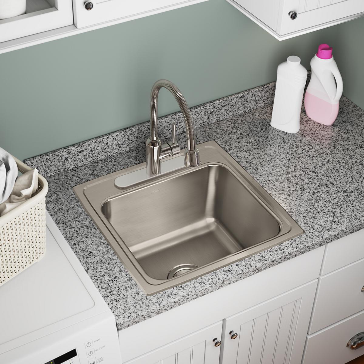 Elkay Lustertone Classic Stainless Steel 19-1/2" x 19" x 10-1/8", 1-Hole Single Bowl Drop-in Laundry Sink DLR1919101
