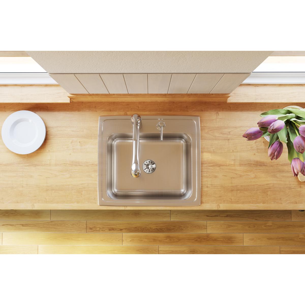 Elkay Lustertone Classic Stainless Steel 22" x 19-1/2" x 10-1/8", 1-Hole Single Bowl Drop-in Sink with Perfect Drain DLR221910PD1