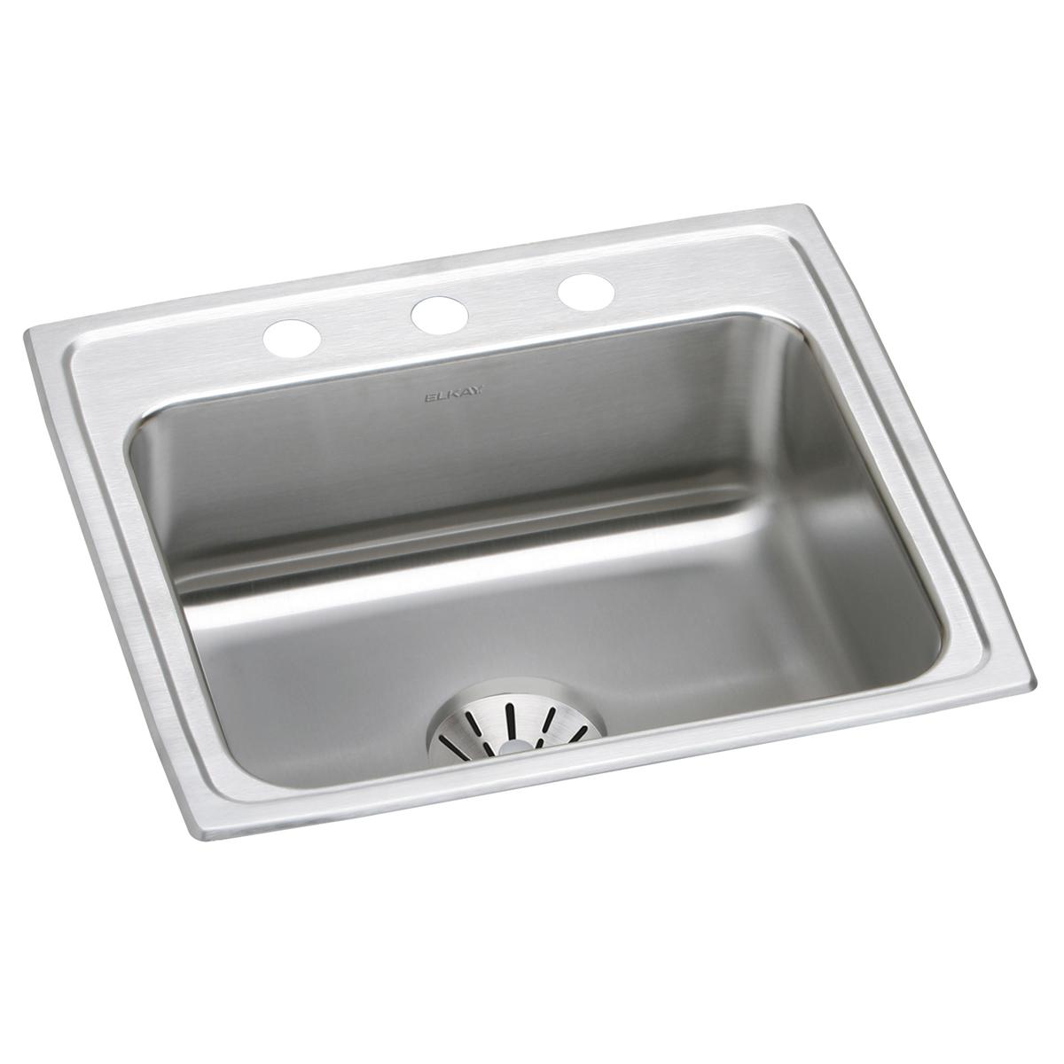 Elkay Lustertone Classic Stainless Steel 22" x 19-1/2" x 10-1/8", 3-Hole Single Bowl Drop-in Sink with Perfect Drain DLR221910PD3
